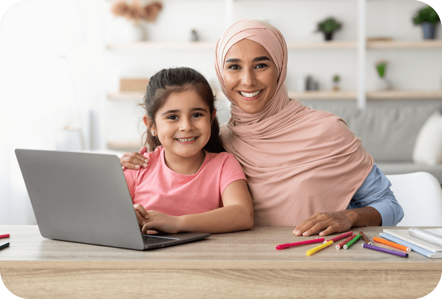 mother and daughter learning